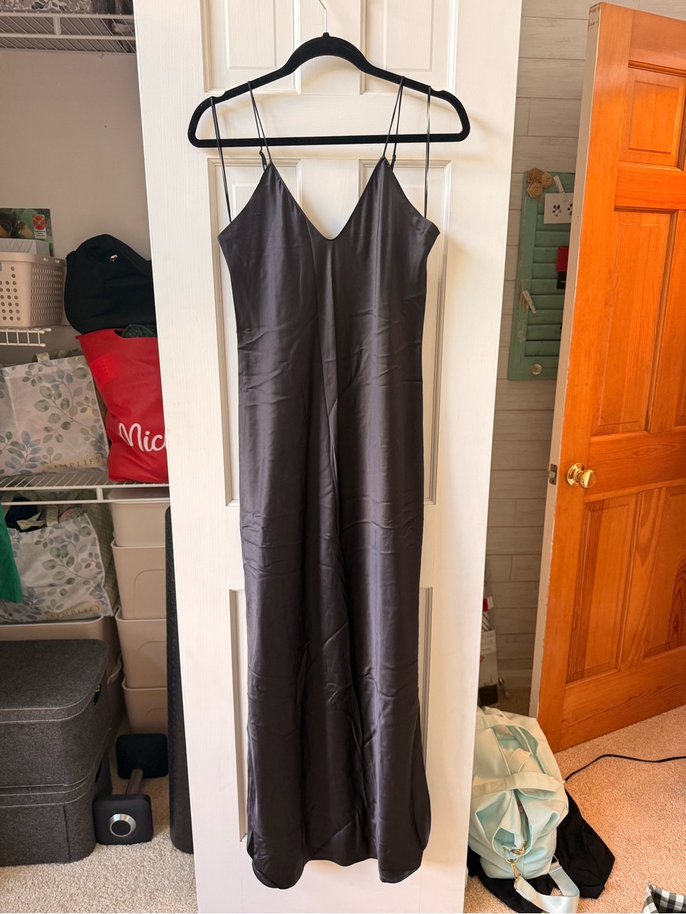 Banana Republic Black Satin Slip Maxi Dress with V-Neck